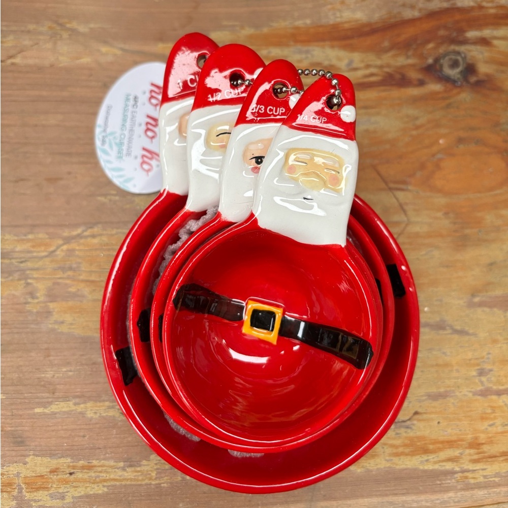 Tabletops Unlimited Set of 4 Ho Ho Ho Santa Earthenware Measuring Cups